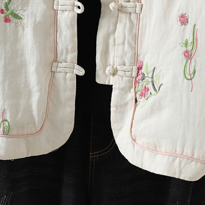 Buddha Stones Flower Embroidery Damen Langarm-Baumwolljacke mit Taschen - image 11