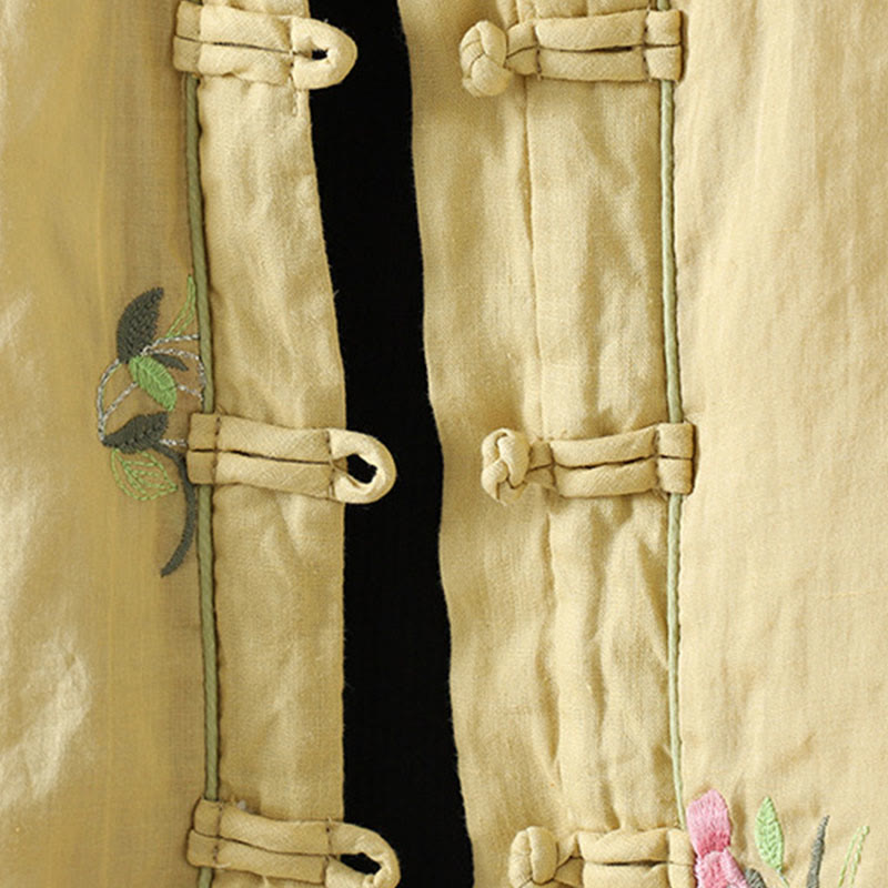 Buddha Stones Flower Embroidery Damen Langarm-Baumwolljacke mit Taschen - image 14