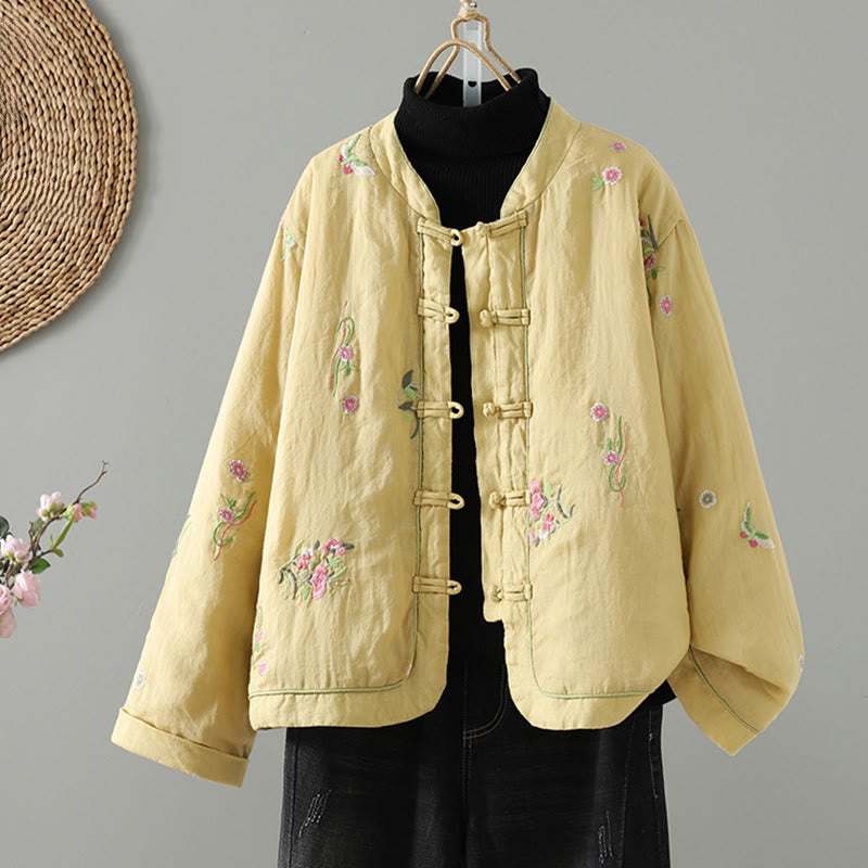 Buddha Stones Flower Embroidery Damen Langarm-Baumwolljacke mit Taschen - Khaki - US 8-10, UK/AU 12-14, EU 40-42 (2XL) - image 12