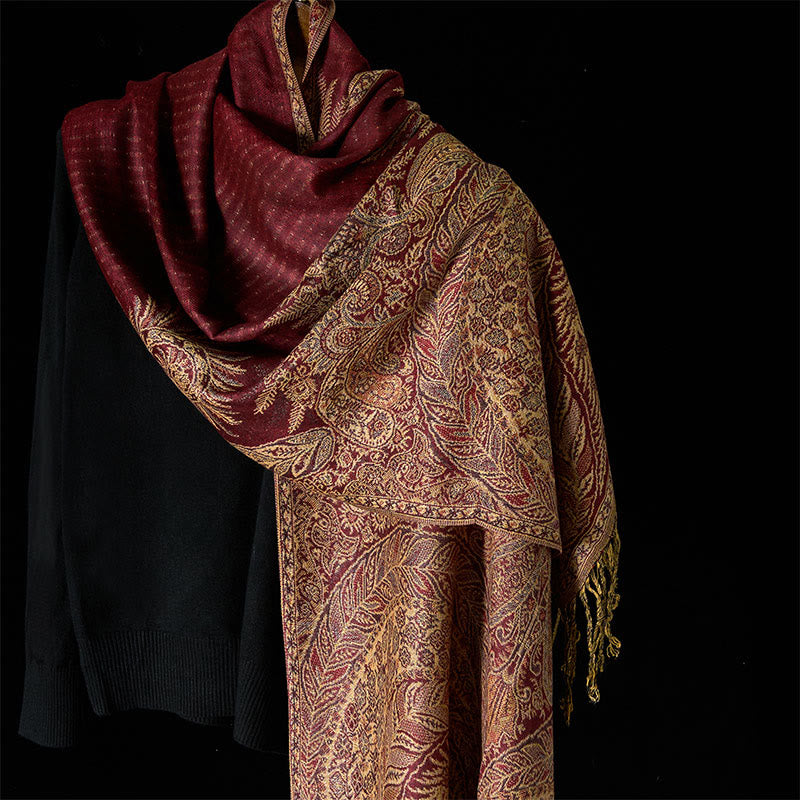 Buddha Stones ​​Frühling Lange Blätter Blumen Muster Quaste Weicher Schal Schal - IndianRed - 175 x 70 cm - image 12