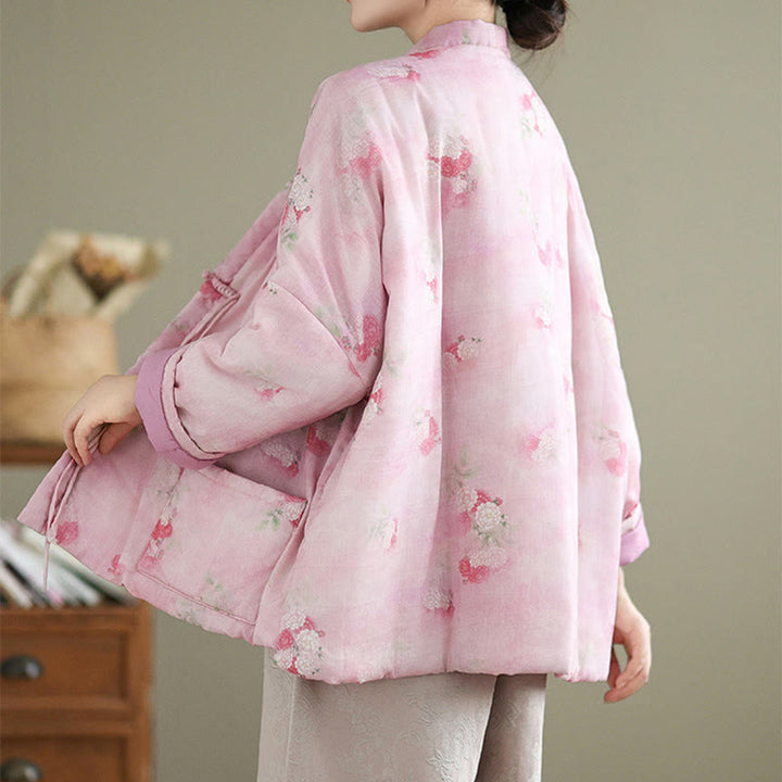 Buddha Stones Printed Flowers Damen Langarm-Baumwolljacke mit Taschen - image 5