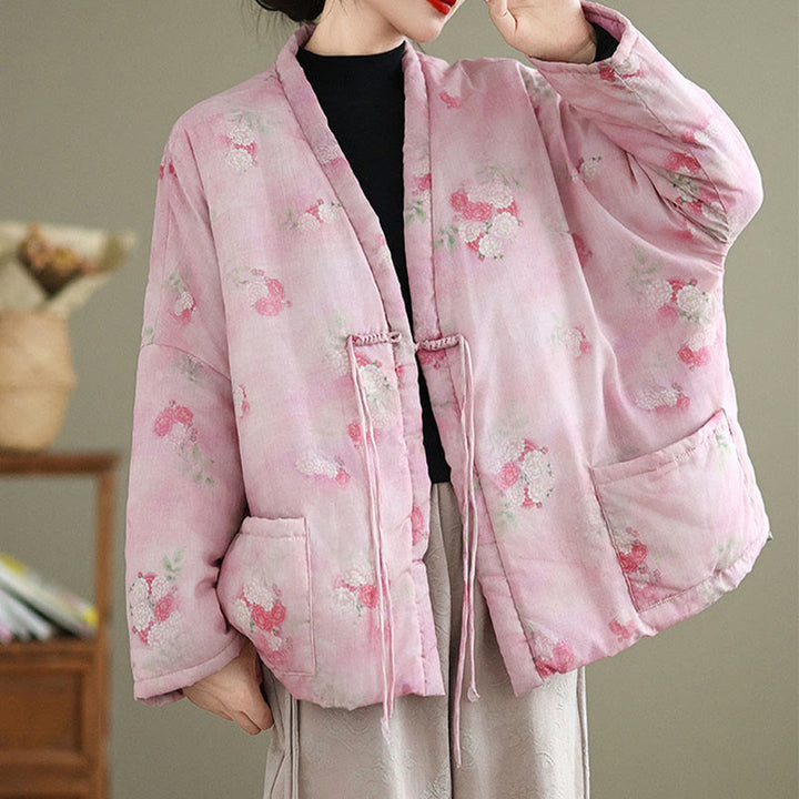 Damen-Langarmjacke mit Taschen und Buddha Stones -Blumenmuster - image 3