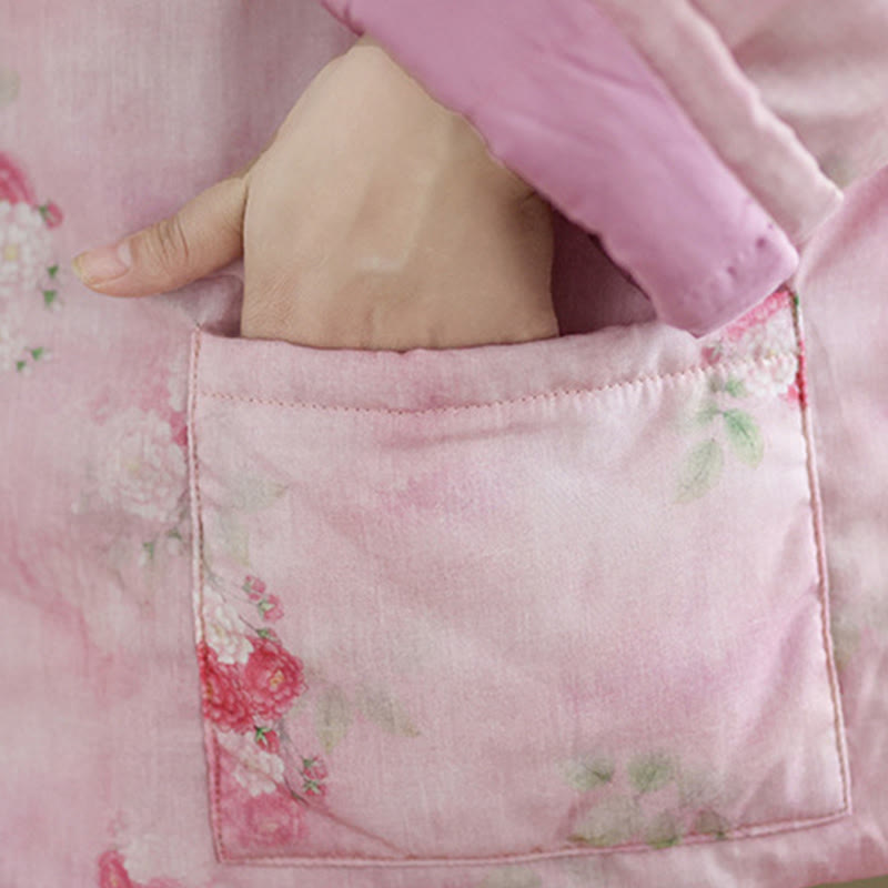 Buddha Stones Printed Flowers Damen Langarm-Baumwolljacke mit Taschen - image 8