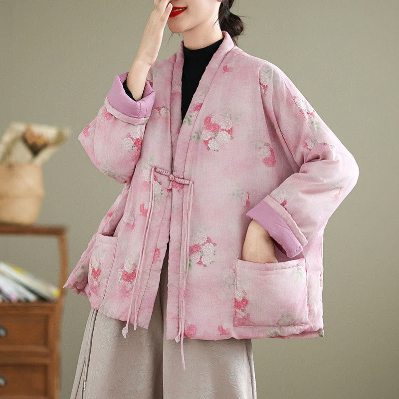 Damen-Langarmjacke mit Taschen und Buddha Stones -Blumenmuster - image 1