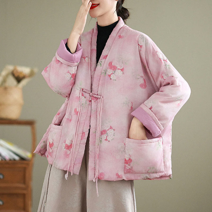 Damen-Langarmjacke mit Taschen und Buddha Stones -Blumenmuster - image 1