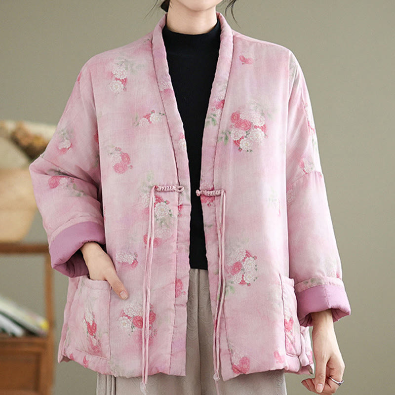 Damen-Langarmjacke mit Taschen und Buddha Stones -Blumenmuster - image 4