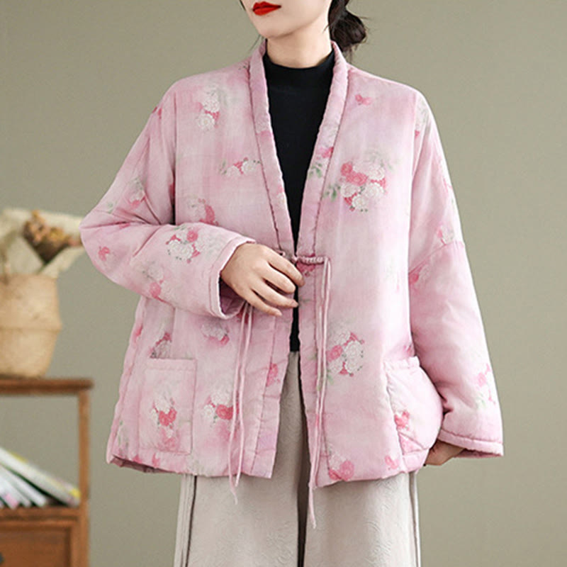 Damen-Langarmjacke mit Taschen und Buddha Stones -Blumenmuster - image 2