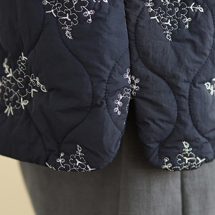 Buddha Stones bestickte Frosch-Knopf-Weste für Damen, ärmellos, Baumwolle, mit Taschen - image 5