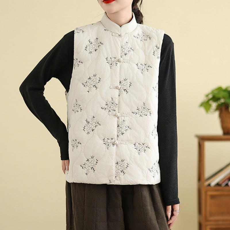 Buddha Stones bestickte Frosch-Knopf-Weste für Damen, ärmellos, Baumwolle, mit Taschen - image 14