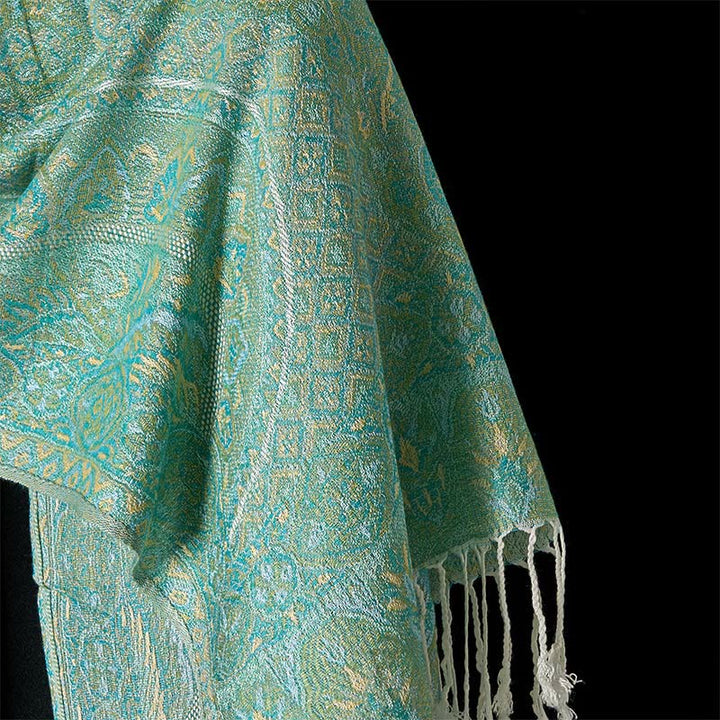 Buddha Stones Frühlingsgrün Cashew Blume Geometrisches Jacquard Muster Quaste Gemütlicher Schal Schal - image 4