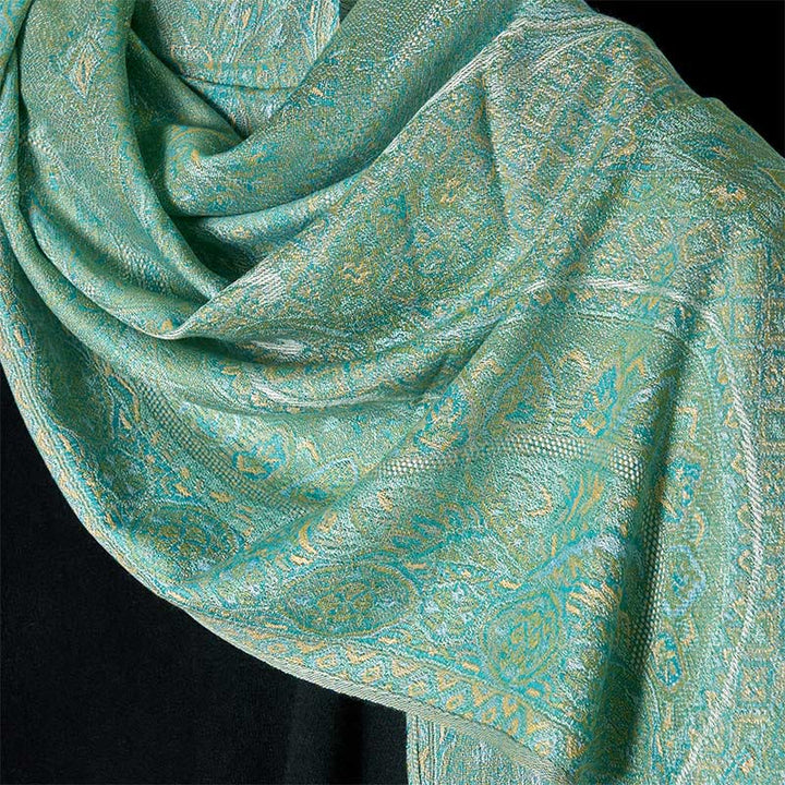 Buddha Stones Frühlingsgrün Cashew Blume Geometrisches Jacquard Muster Quaste Gemütlicher Schal Schal - image 3
