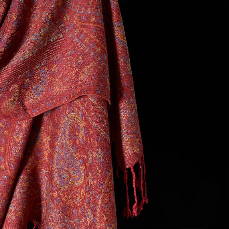 Buddha Stones ​​Frühling Rot Rosa Cashew Blume Geometrische Streifen Muster Quaste Gemütlicher Schal Schal - image 4