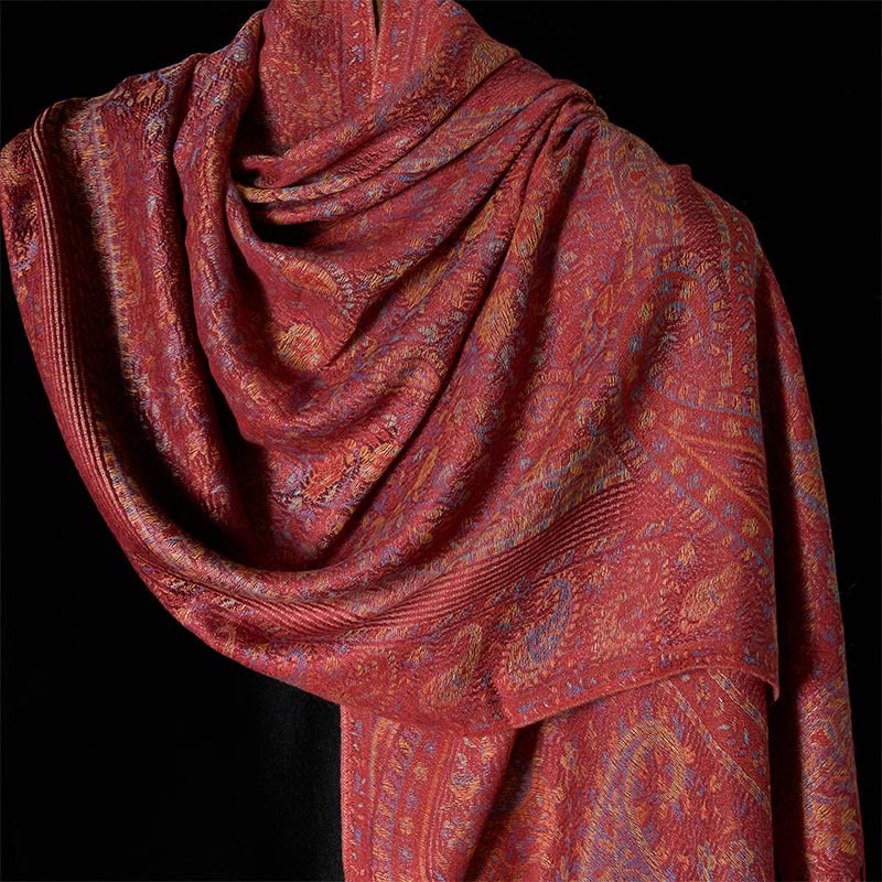 Buddha Stones ​​Frühling Rot Rosa Cashew Blume Geometrische Streifen Muster Quaste Gemütlicher Schal Schal - image 3