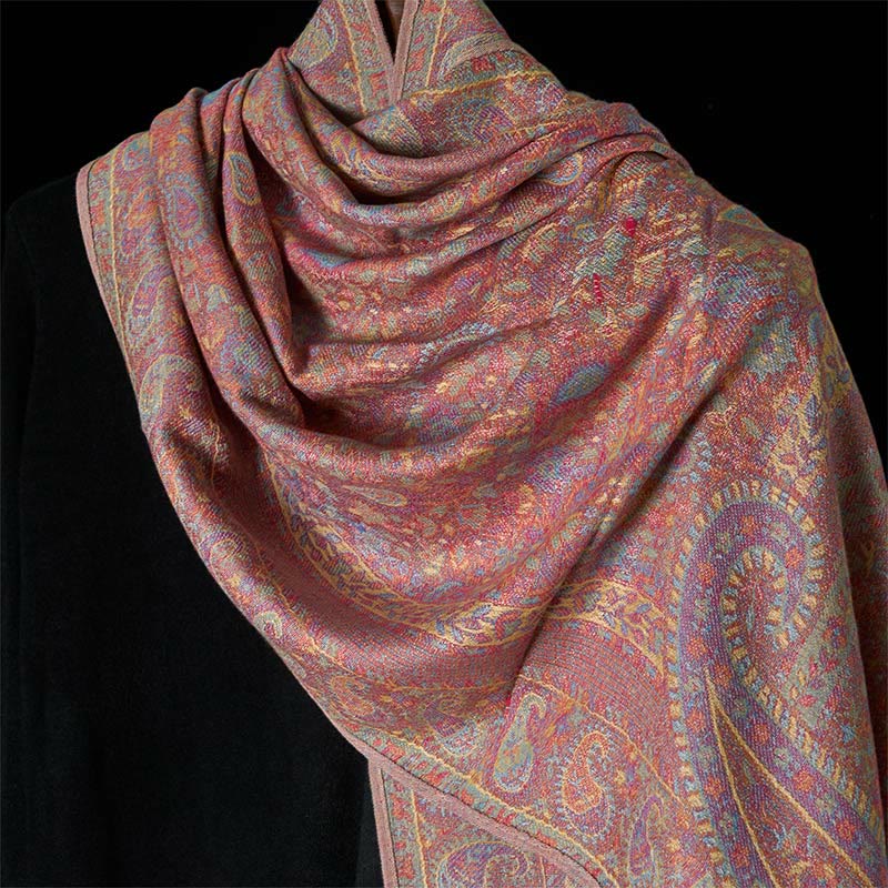 Buddha Stones ​​Frühling Rot Rosa Cashew Blume Geometrische Streifen Muster Quaste Gemütlicher Schal Schal - image 8