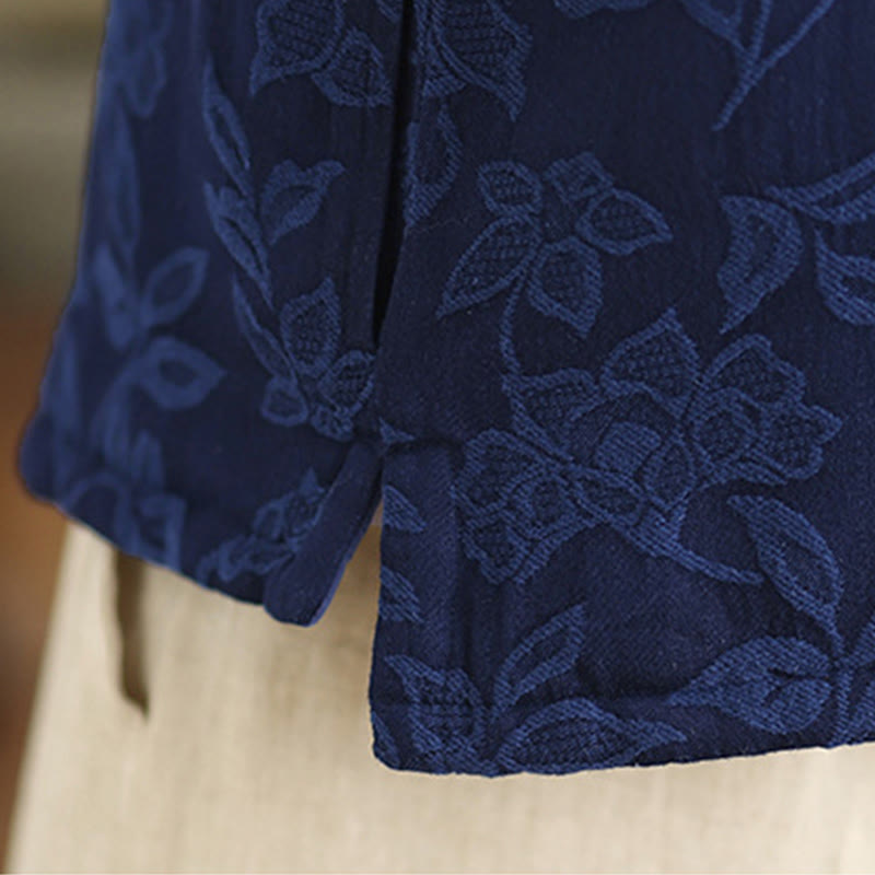 Buddha Stones Jacquard-Muster Frosch-Knopf Damen ärmellose Baumwollweste mit Taschen - image 8