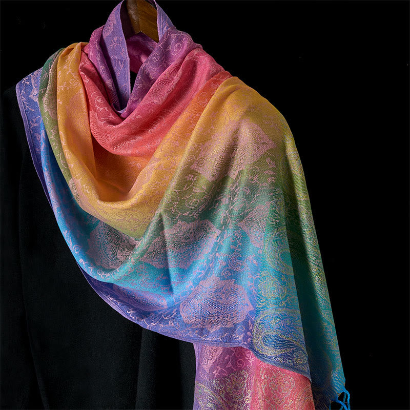 Buddha Stones Frühling bunten Farbverlauf Cashew Blumenmuster Quaste gemütlich Schal Schal - Zitronen-Chiffon - 180 cm - image 0