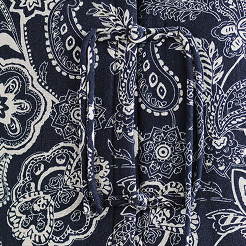 Buddha Stones Pflanzenmuster Froschknopf Damen ärmellose Baumwollweste mit Taschen - image 8