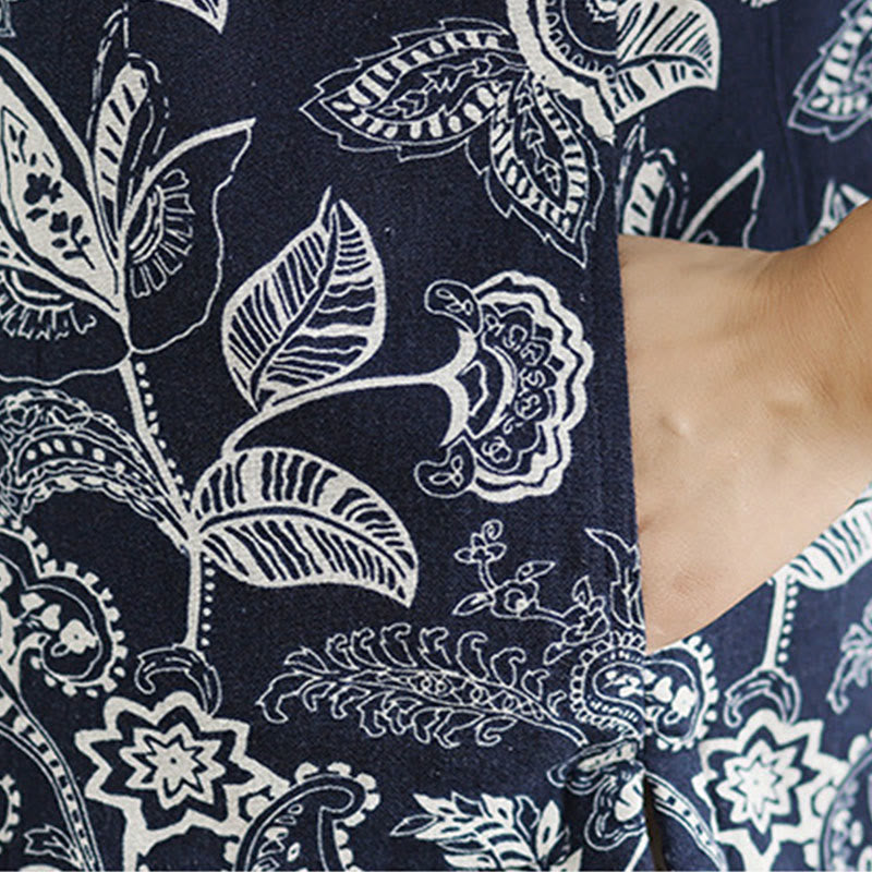 Buddha Stones Pflanzenmuster Froschknopf Damen ärmellose Baumwollweste mit Taschen - image 9