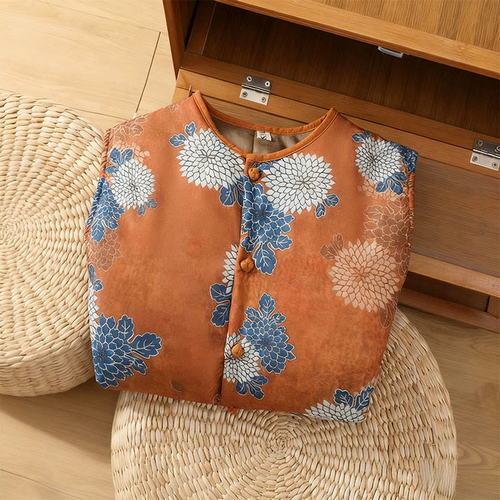 Buddha Stones Blumendrucke Knöpfe Ärmellose Baumwollweste für Damen mit Taschen - image 4
