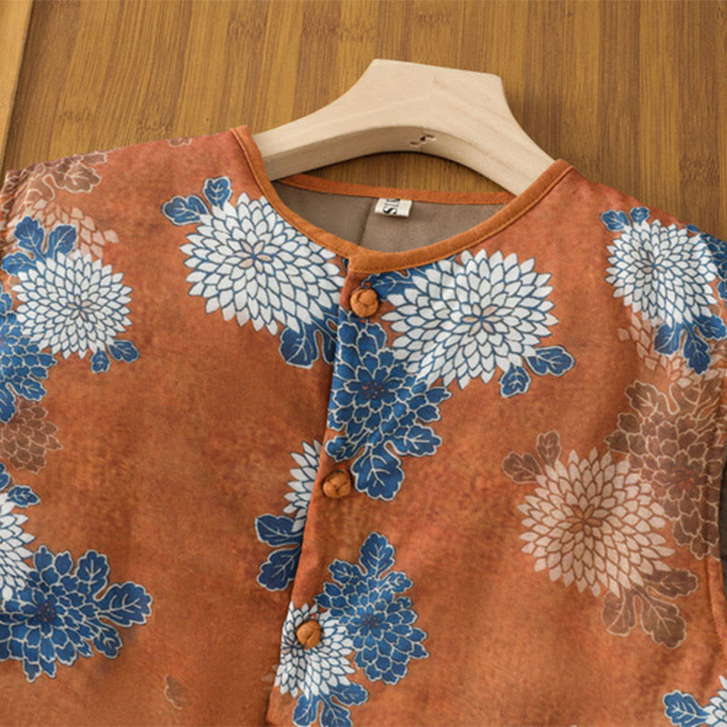 Buddha Stones Blumendrucke Knöpfe Ärmellose Baumwollweste für Damen mit Taschen - image 2