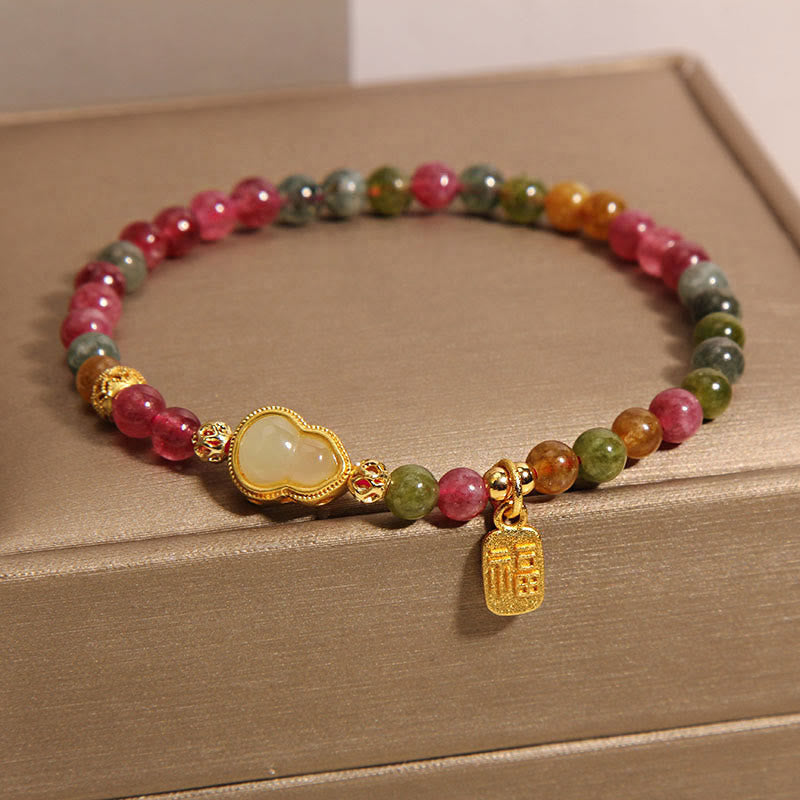 Buddha Stones ​​Turmalin Bunte Stein Fu Charakter Positive Armband - image 1