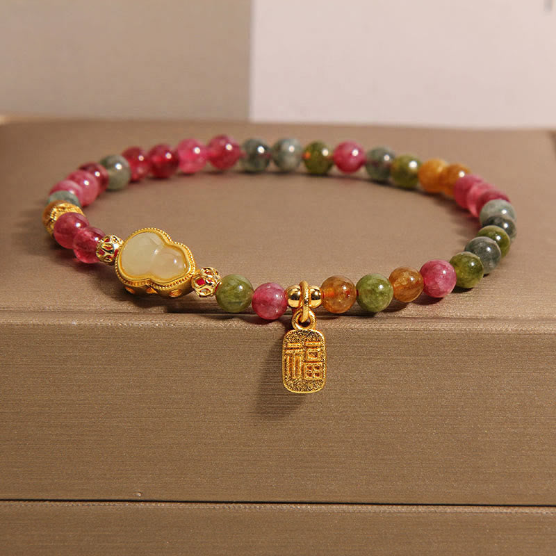 Buddha Stones ​​Turmalin Bunte Stein Fu Charakter Positive Armband - Turmalin (Handgelenkumfang: 15–16 cm) - image 0