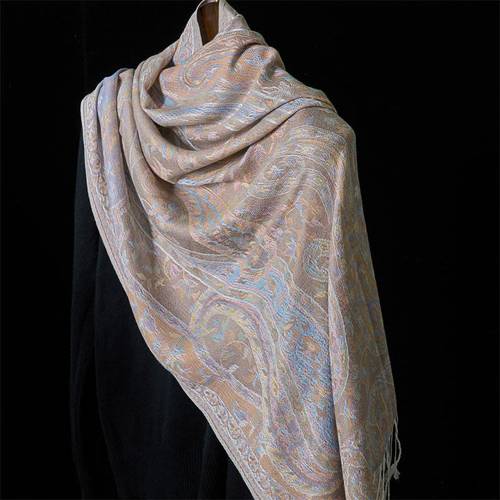 Buddha Stones ​​Frühling Cashew Blume Blätter Reben Geometrische Muster Quaste Weichen Schal Schal - Beige - 178*71cm - image 6
