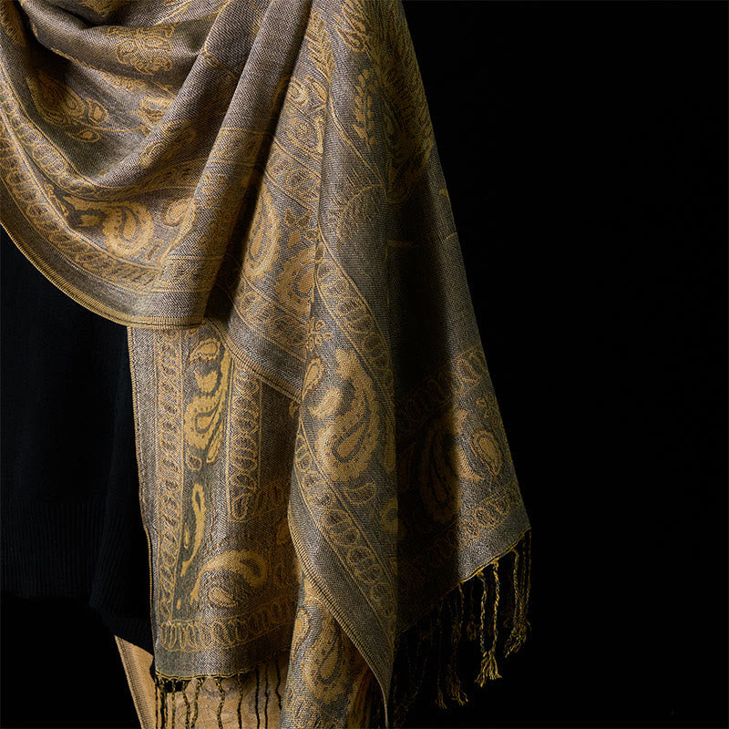 Buddha Stones Spring Dark Khaki Cashew Flower Leaves Muster Quaste Weicher Schal Schal - image 4