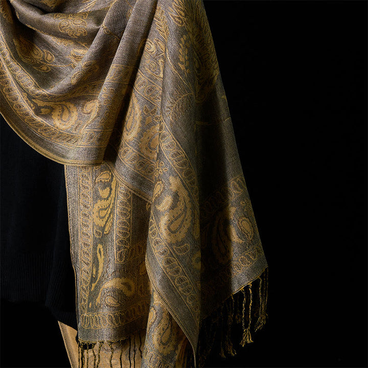 Buddha Stones Spring Dark Khaki Cashew Flower Leaves Muster Quaste Weicher Schal Schal - image 4