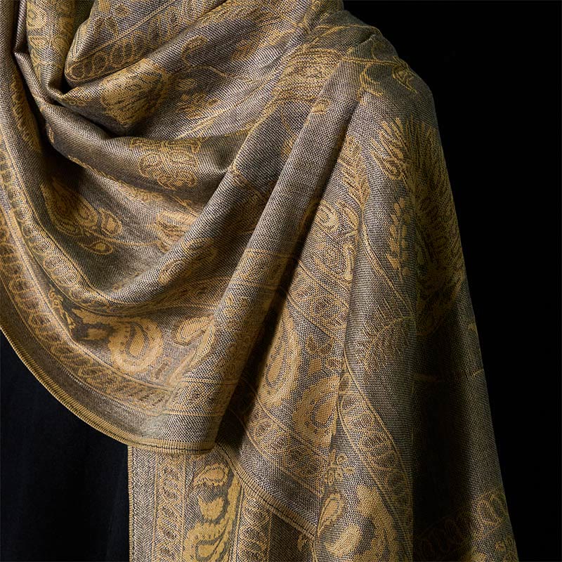 Buddha Stones Spring Dark Khaki Cashew Flower Leaves Muster Quaste Weicher Schal Schal - image 3