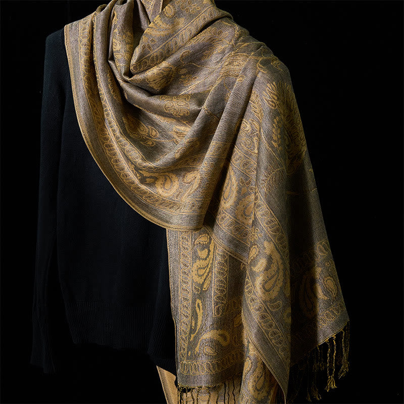 Buddha Stones Spring Dark Khaki Cashew Flower Leaves Muster Quaste Weicher Schal Schal - DunkelKhaki 180*70cm - image 0