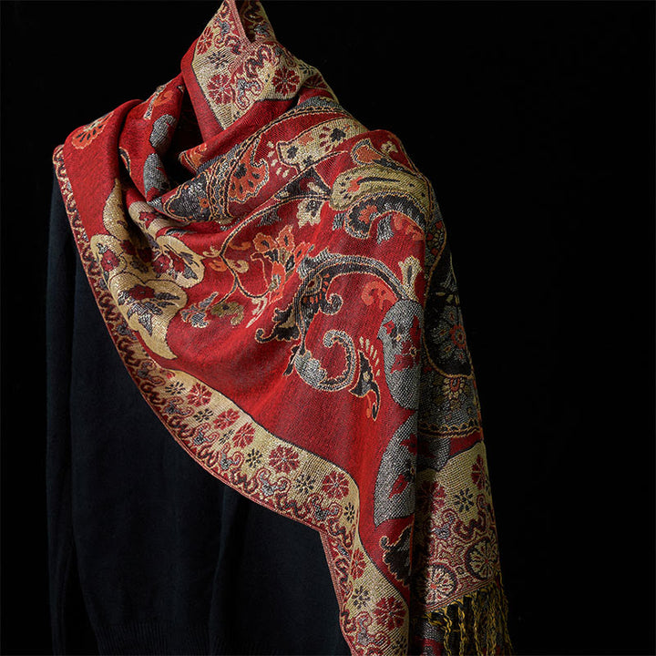 Buddha Stones Frühling Cashew Floral Geometrie Muster Quaste Gemütlicher Schal Schal - Rot - 176 x 70 cm - image 0