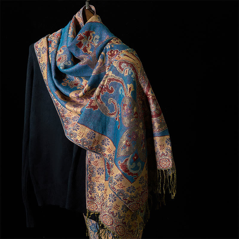 Buddha Stones Frühling Cashew Floral Geometrie Muster Quaste Gemütlicher Schal Schal - KornblumeBlau - 176*70cm - image 6
