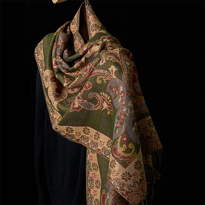 Buddha Stones ​​Frühling Cashew Blumen Kreis Geometrie Muster Quaste Gemütliche Schal Schal - Olive - 176 x 70 cm - image 0