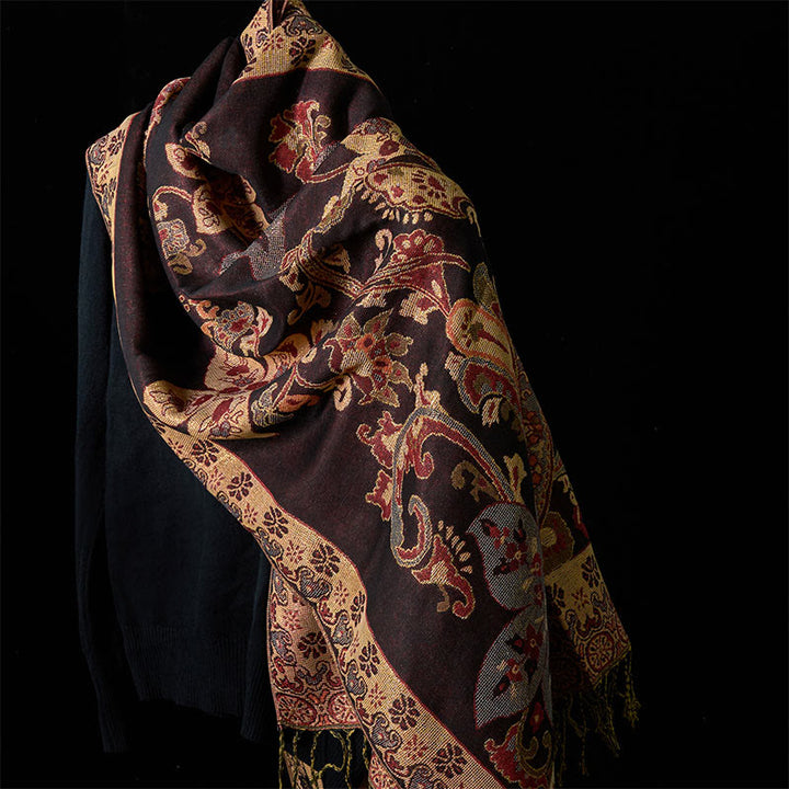 Buddha Stones ​​Frühling Cashew Blumen Kreis Geometrie Muster Quaste Gemütliche Schal Schal - Sattelbraun - 176*70cm - image 5