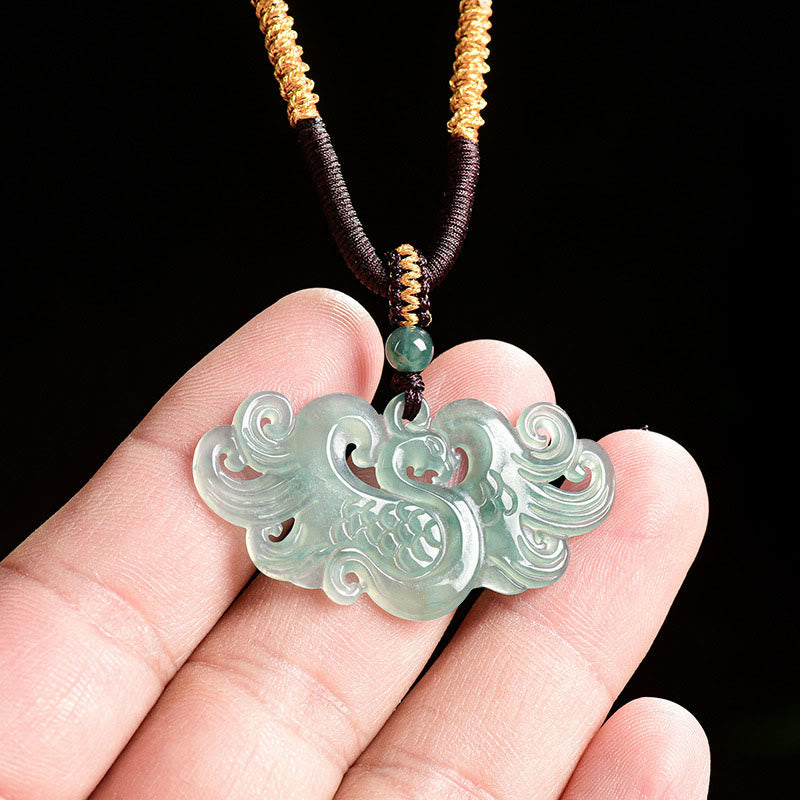 Buddha Stones Chinesischer Phönix Jade Glück Halskette String Anhänger - image 2