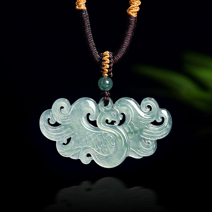 Buddha Stones Chinesischer Phönix Jade Glück Halskette String Anhänger - image 7