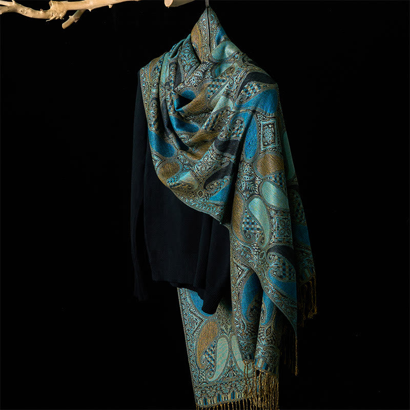 Buddha Stones ​​Herbst Cashew Blume Geometrie Muster Quaste Gemütlicher Schal Schal - image 3