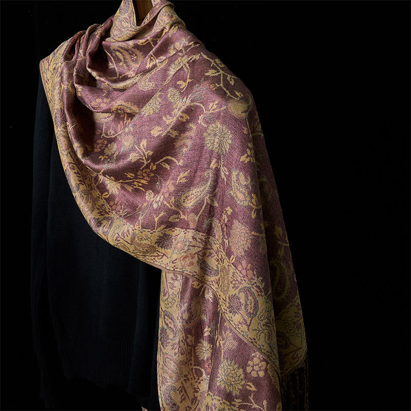Buddha Stones Frühling Blass Lila Cashew Blume Ranke Muster Quaste Weicher Schal Schal - Pflaume 180*70cm - image 0