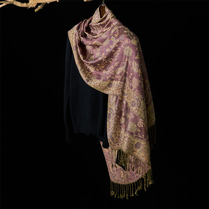 Buddha Stones Frühling Blass Lila Cashew Blume Ranke Muster Quaste Weicher Schal Schal - image 2