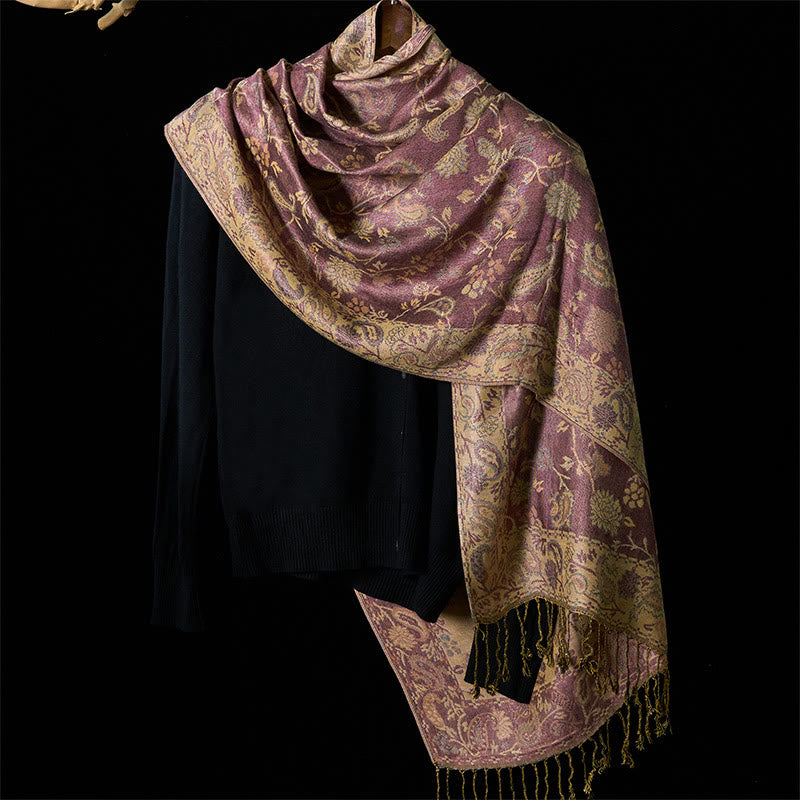 Buddha Stones Frühling Blass Lila Cashew Blume Ranke Muster Quaste Weicher Schal Schal - image 1