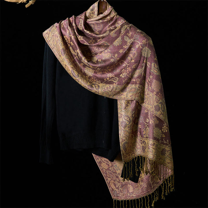 Buddha Stones Frühling Blass Lila Cashew Blume Ranke Muster Quaste Weicher Schal Schal - image 1