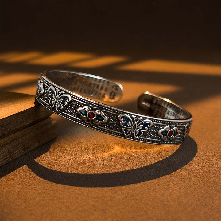 Buddha Stones ​​Herz Sutra Schmetterling Kupfer Emaille Heilung Offenes verstellbares Armband Armreif - image 2
