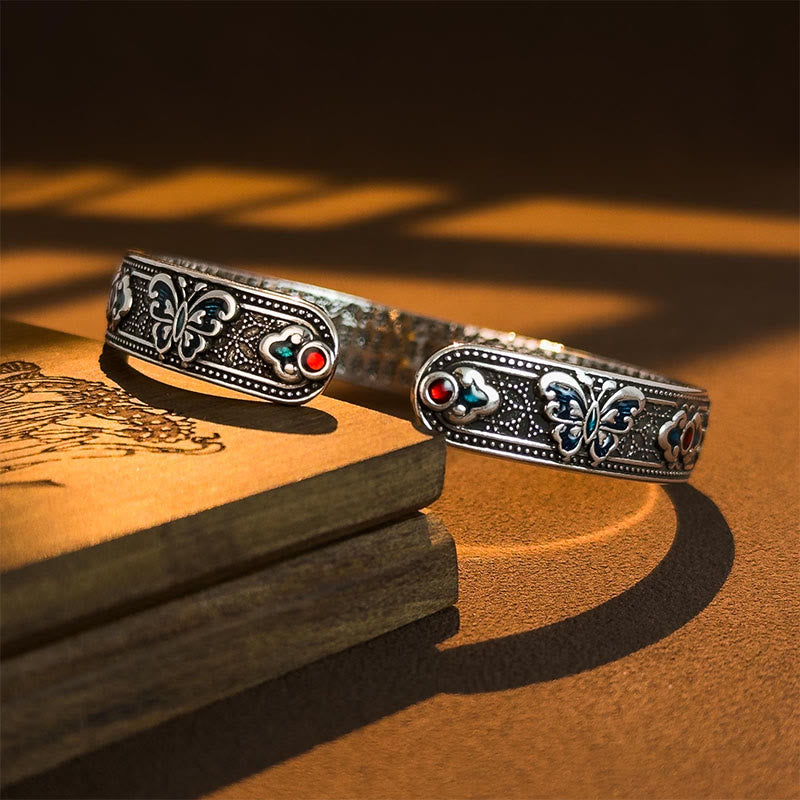Buddha Stones ​​Herz Sutra Schmetterling Kupfer Emaille Heilung Offenes verstellbares Armband Armreif - image 3
