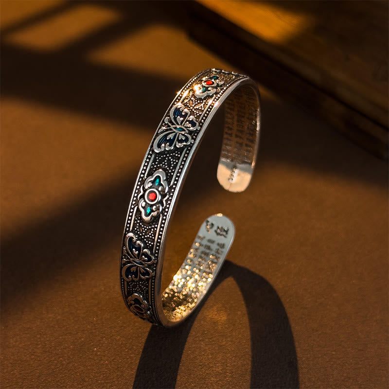 Buddha Stones ​​Herz Sutra Schmetterling Kupfer Emaille Heilung Offenes verstellbares Armband Armreif - Jahrgang - image 0