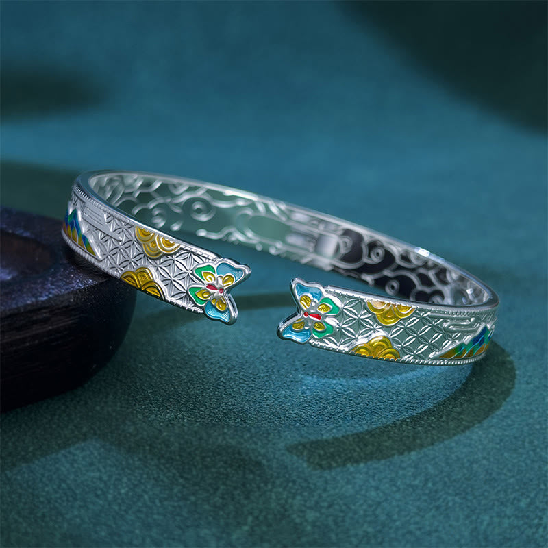Buddha Stones ​​Sonne Schmetterling Muster Kupfer Emaille Liebe Offene Einstellbare Armband Armreif - image 1