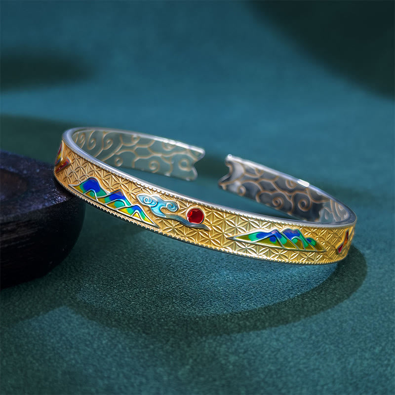 Buddha Stones ​​Sonne Schmetterling Muster Kupfer Emaille Liebe Offene Einstellbare Armband Armreif - Golden - image 7
