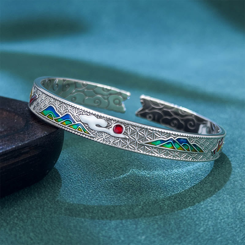 Buddha Stones ​​Sonne Schmetterling Muster Kupfer Emaille Liebe Offene Einstellbare Armband Armreif - Jahrgang - image 0