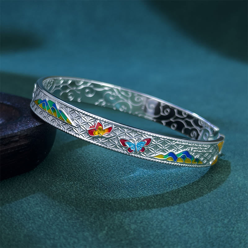 Buddha Stones ​​Sonne Schmetterling Muster Kupfer Emaille Liebe Offene Einstellbare Armband Armreif - image 2
