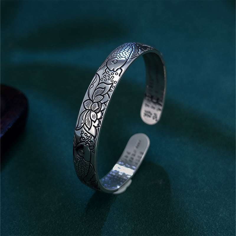 Buddha Stones ​​Herz Sutra Koi Fisch Lotus Kupfer Reichtum Offenes verstellbares Armband Armreif - image 1